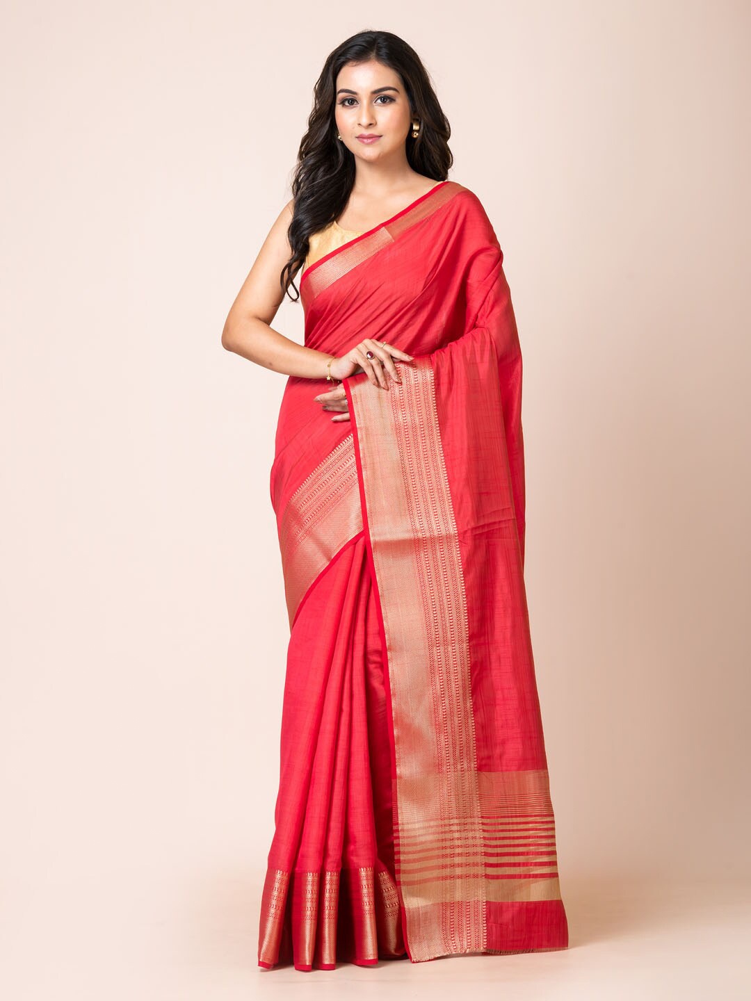 

KAVVYA Zari Silk Blend Banarasi Saree, Pink