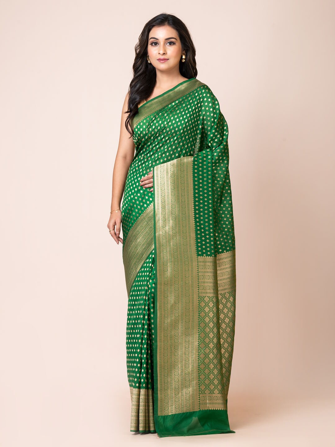 

KAVVYA Woven Design Zari Silk Blend Banarasi Saree, Green