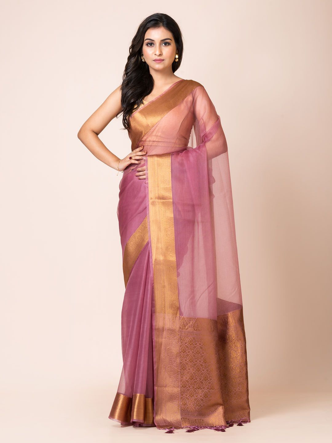 

KAVVYA Zari Silk Blend Banarasi Saree, Magenta