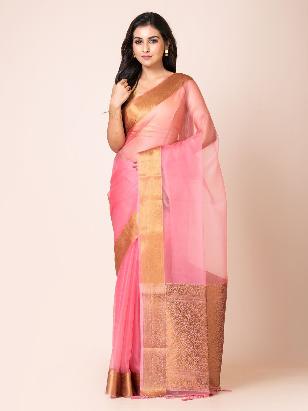 

KAVVYA Zari Silk Blend Banarasi Saree, Pink