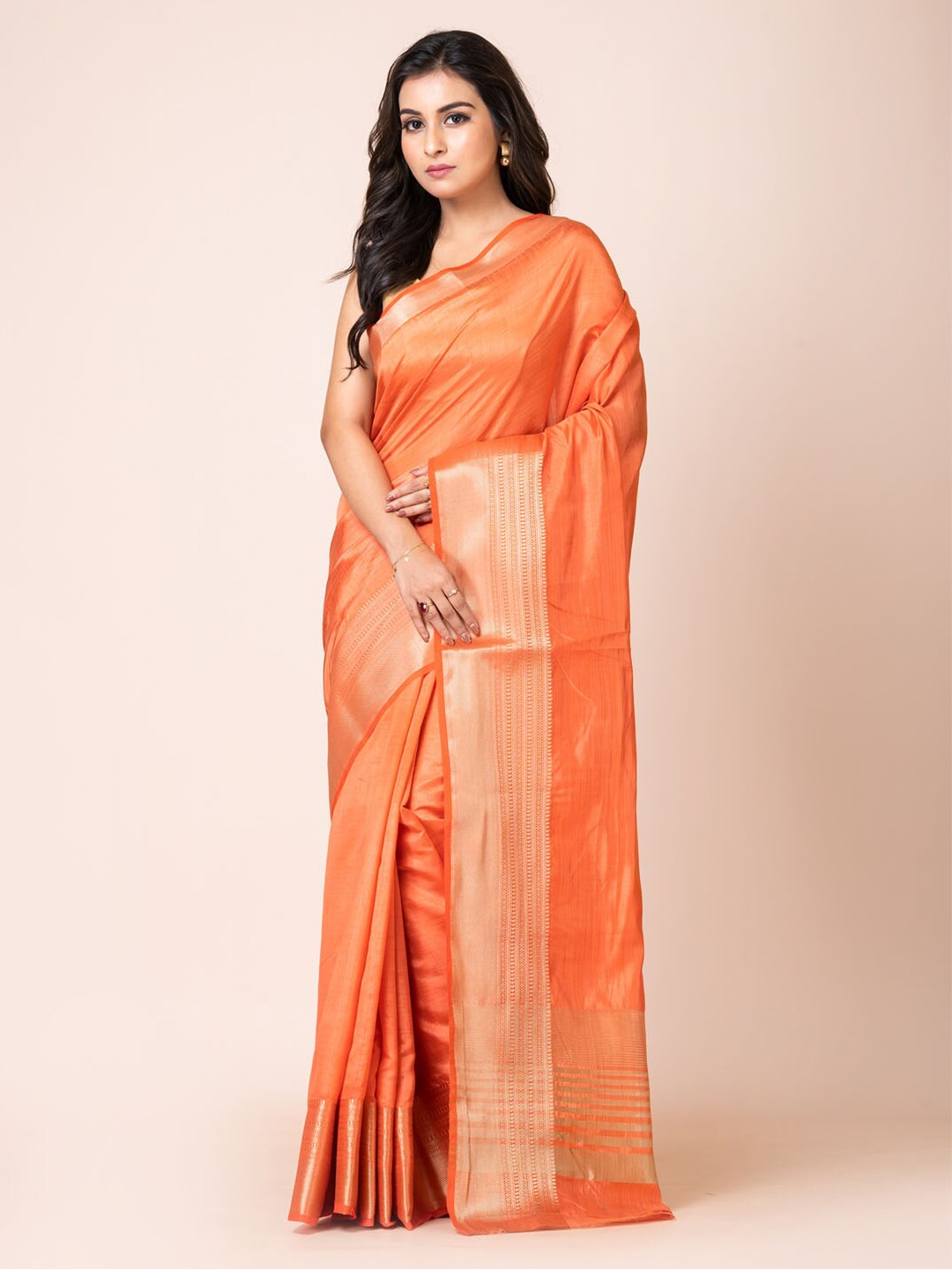 

KAVVYA Zari Silk Blend Banarasi Saree, Orange