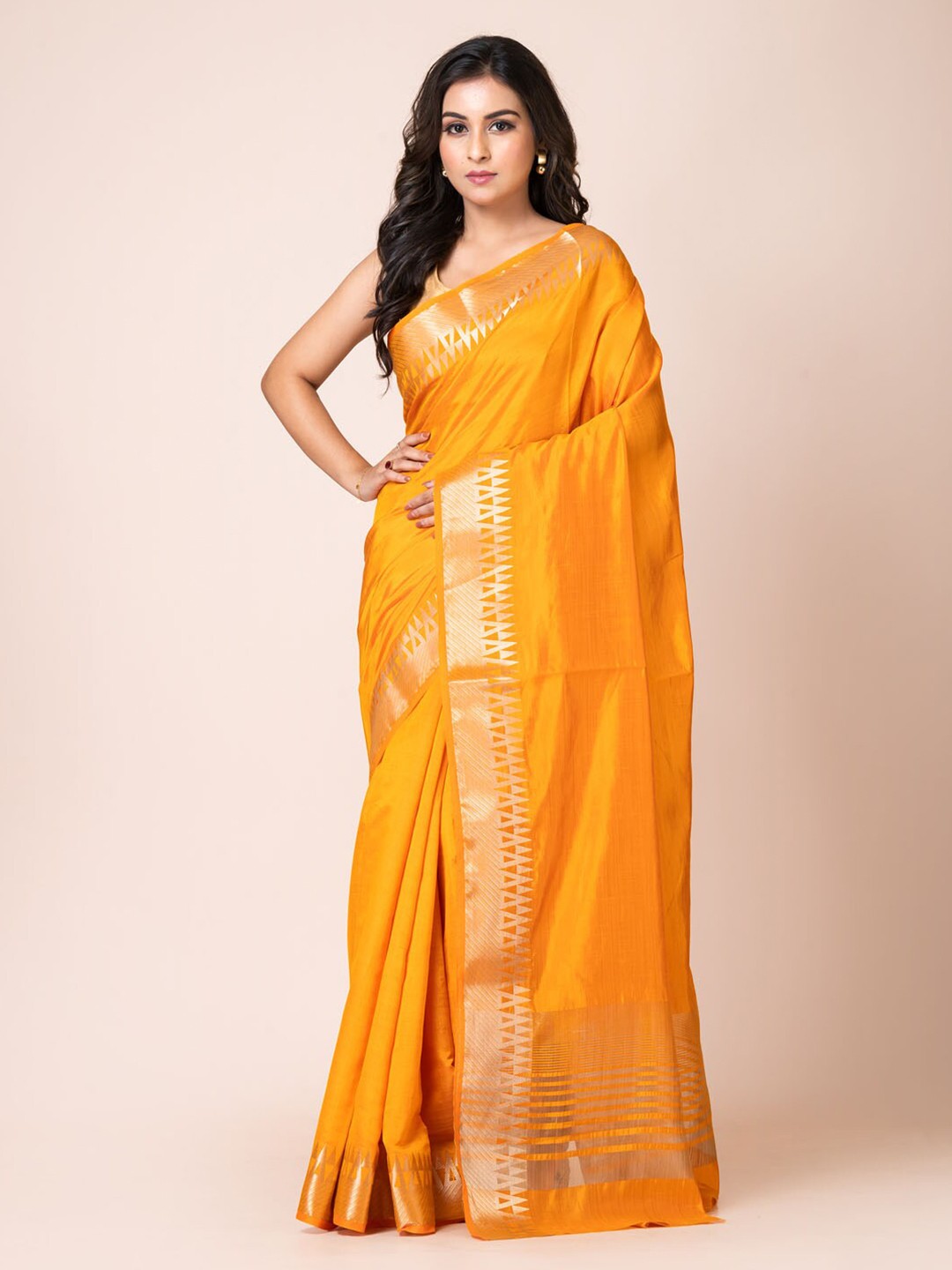 

KAVVYA Zari Silk Blend Banarasi Saree With Blouse Piece, Yellow