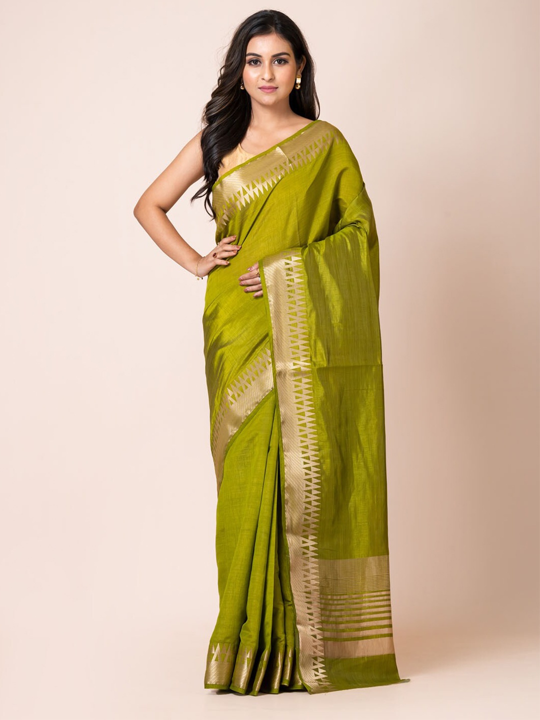 

KAVVYA Zari Silk Blend Banarasi Saree, Olive