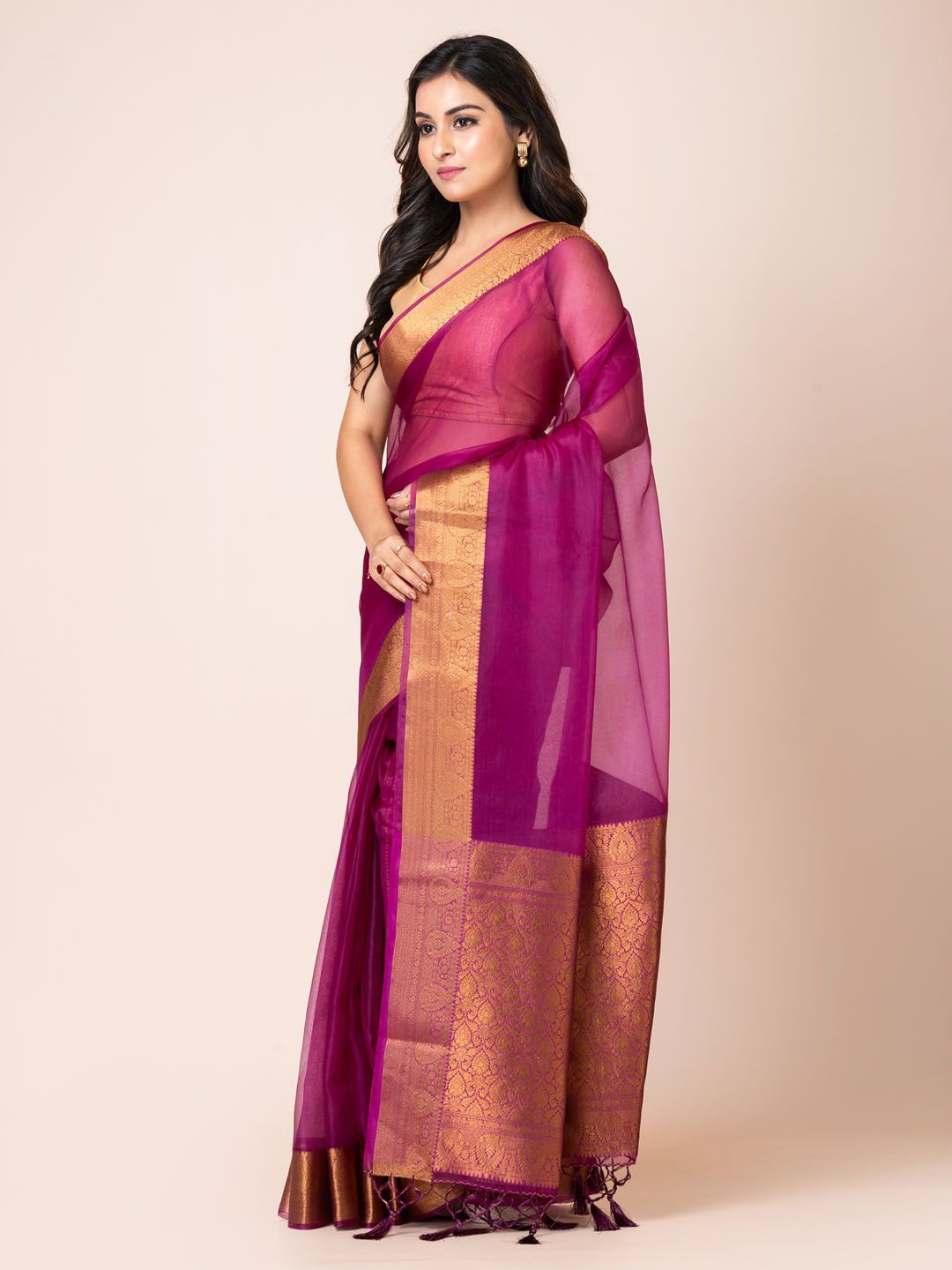 

KAVVYA Zari Silk Blend Banarasi Saree, Purple