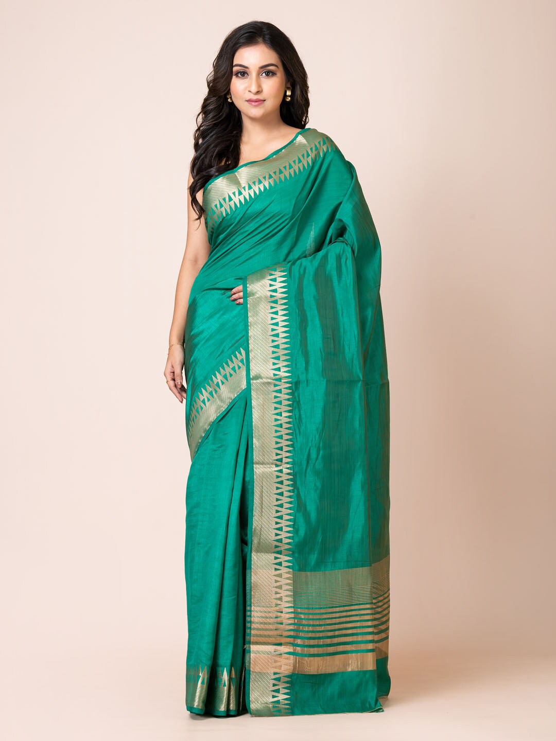 

KAVVYA Zari Silk Blend Banarasi Saree, Green