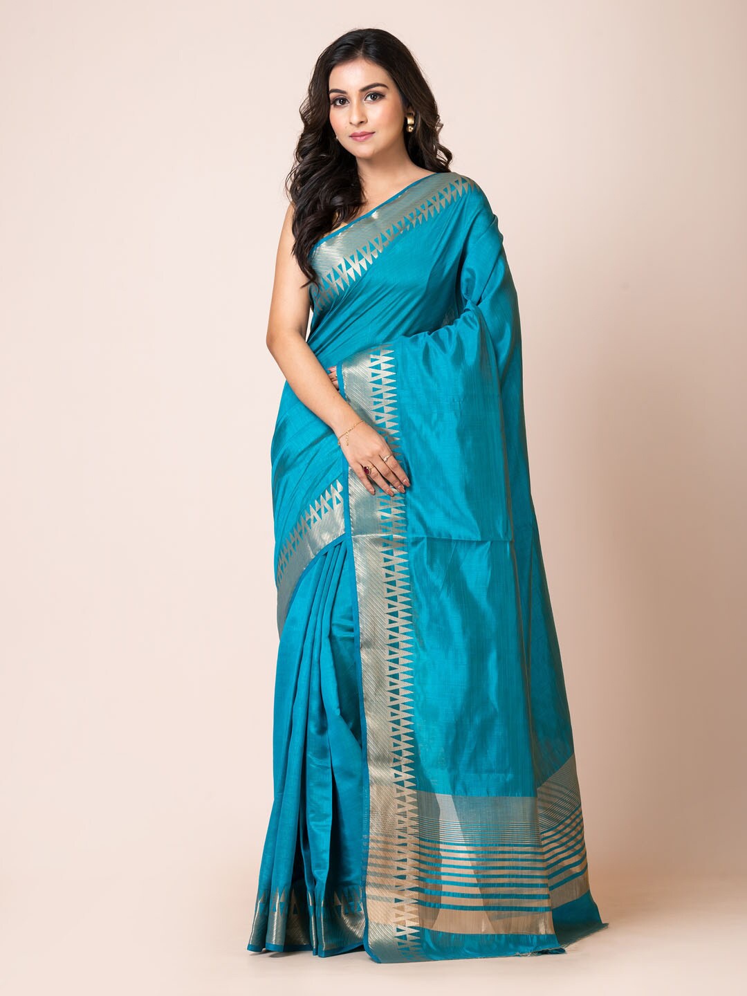 

KAVVYA Woven Design Zari Silk Blend Banarasi Saree, Blue