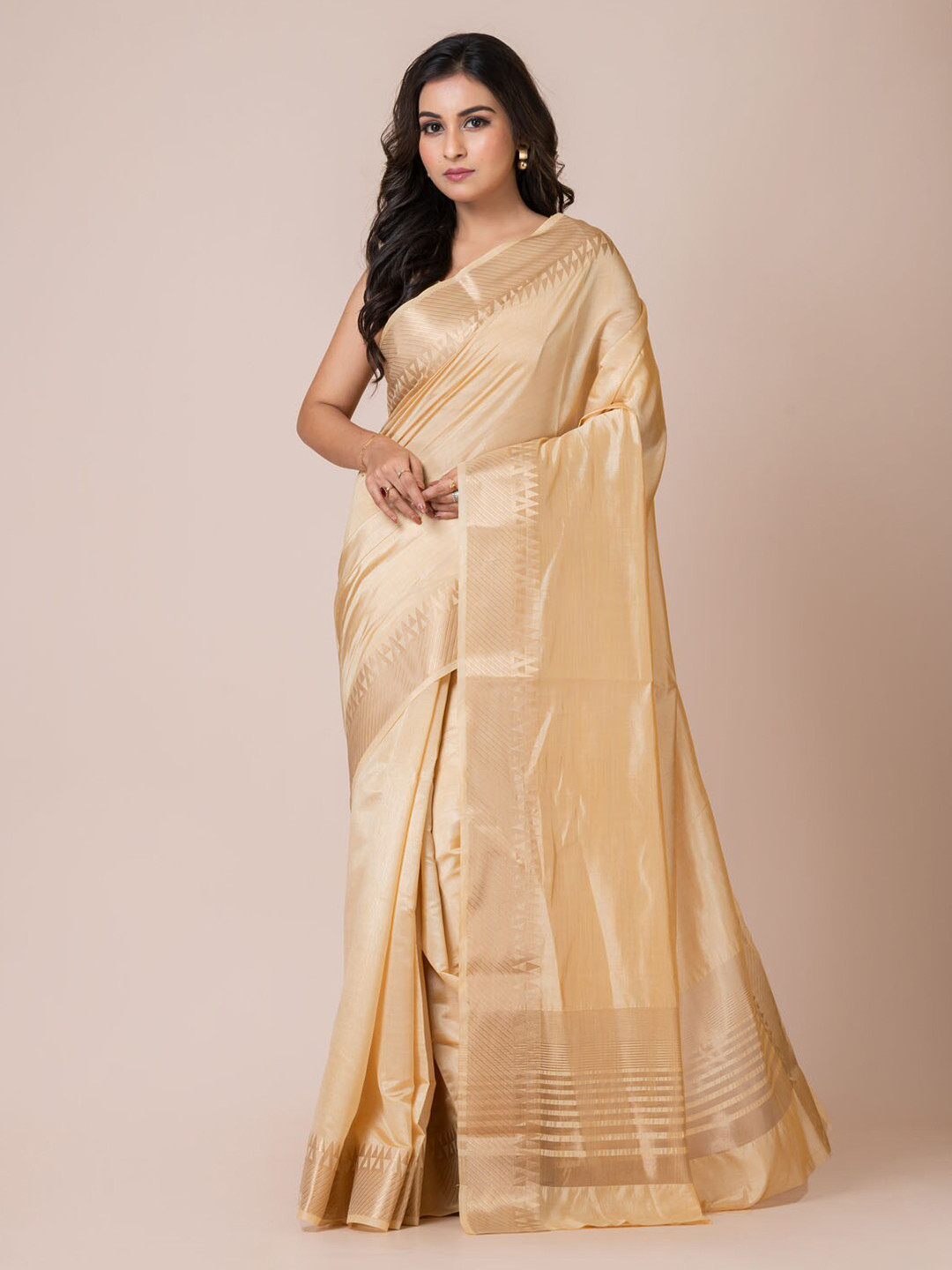 

KAVVYA Zari Silk Blend Banarasi Saree, Cream