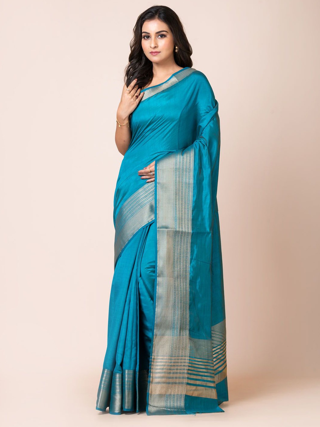 

KAVVYA Zari Silk Blend Banarasi Saree, Blue