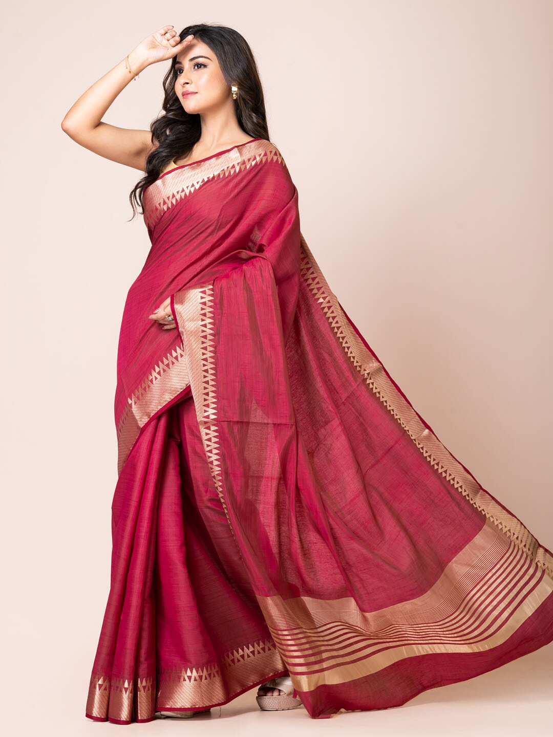 

KAVVYA Zari Silk Blend Banarasi Saree, Burgundy