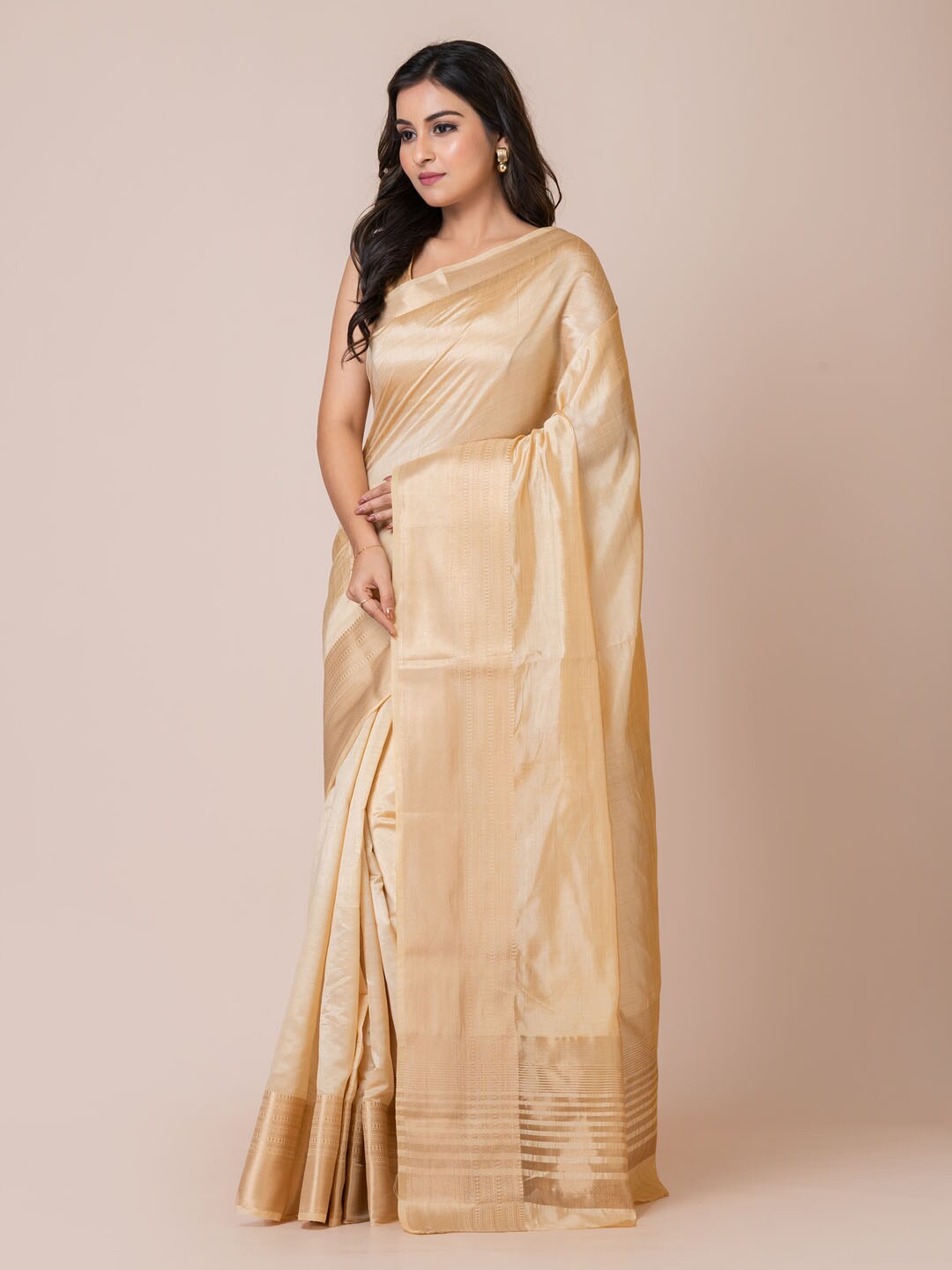 

KAVVYA Zari Silk Blend Banarasi Saree With Blouse Piece, Off white