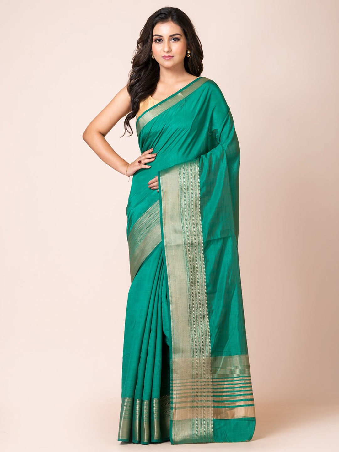 

KAVVYA Zari Banarasi Saree, Green