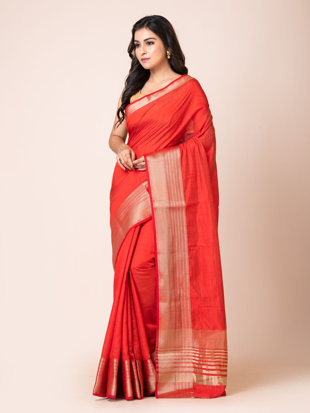 

KAVVYA Zari Silk Blend Banarasi Saree, Red