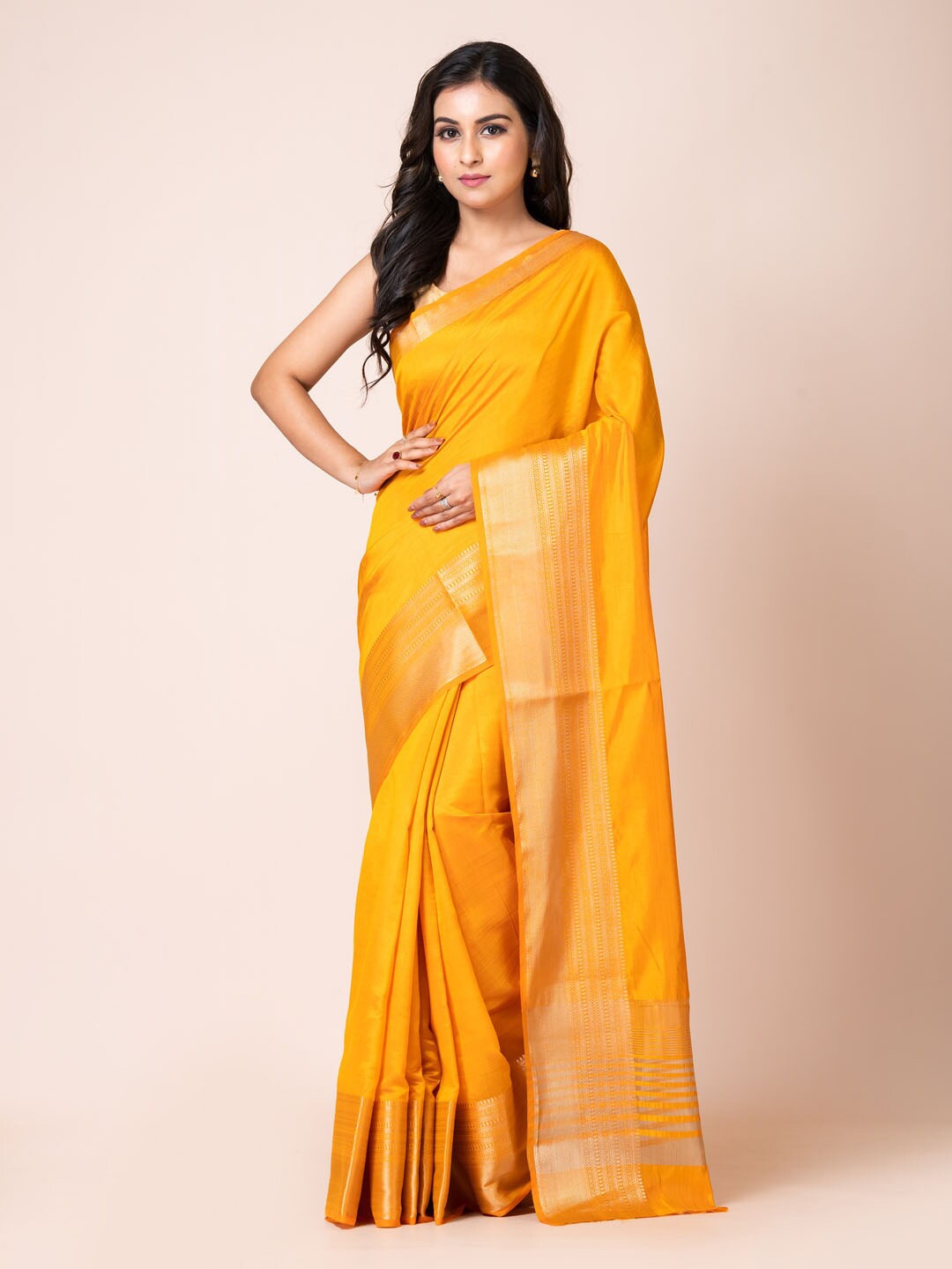 

KAVVYA Zari Silk Blend Banarasi Saree, Yellow