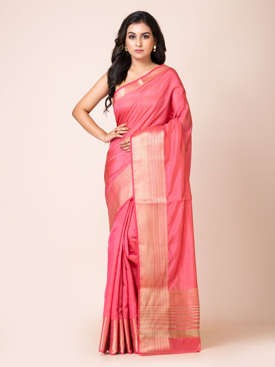 

KAVVYA Zari Silk Blend Banarasi Saree, Pink