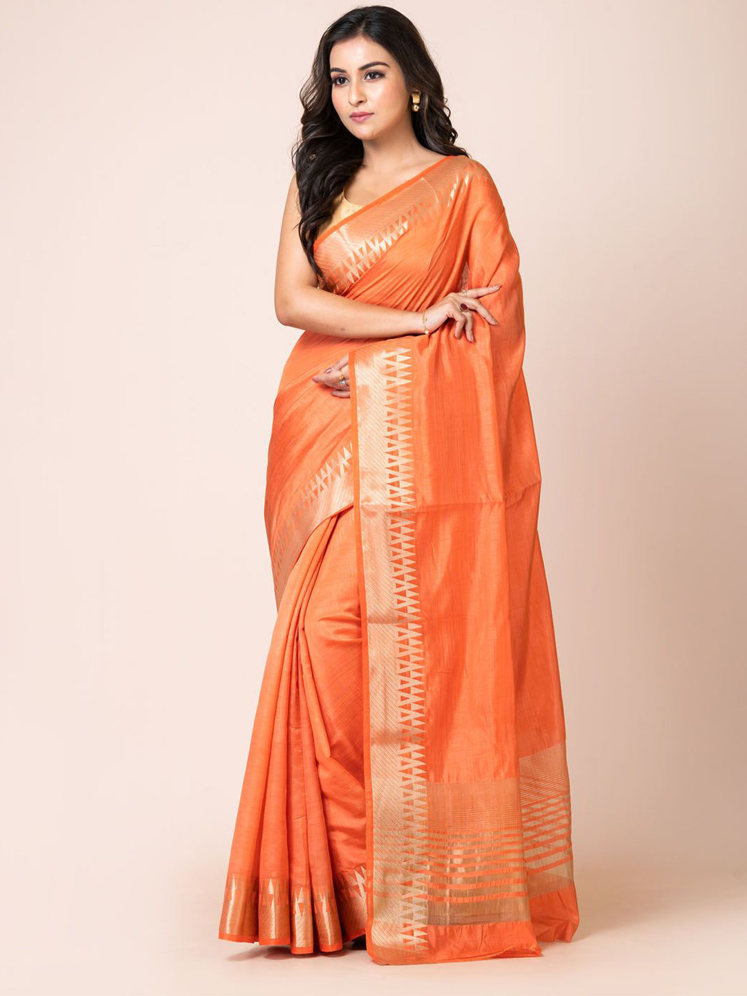

KAVVYA Zari Silk Blend Banarasi Saree, Peach