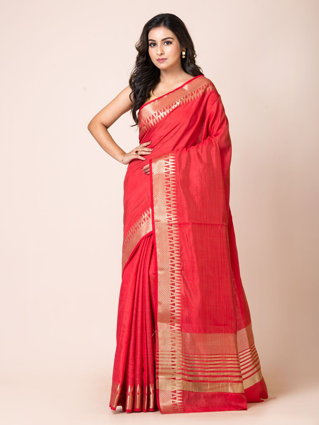 

KAVVYA Zari Silk Blend Banarasi Saree, Red