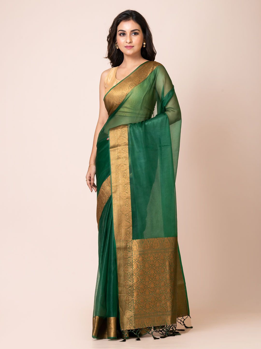 

KAVVYA Zari Silk Blend Banarasi Saree, Green