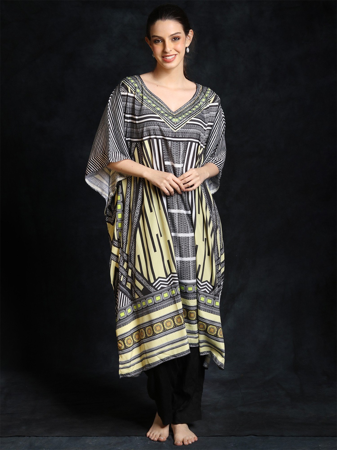 

Exotic India Ethnic Motifs Print Formal A-Line Dress, Green