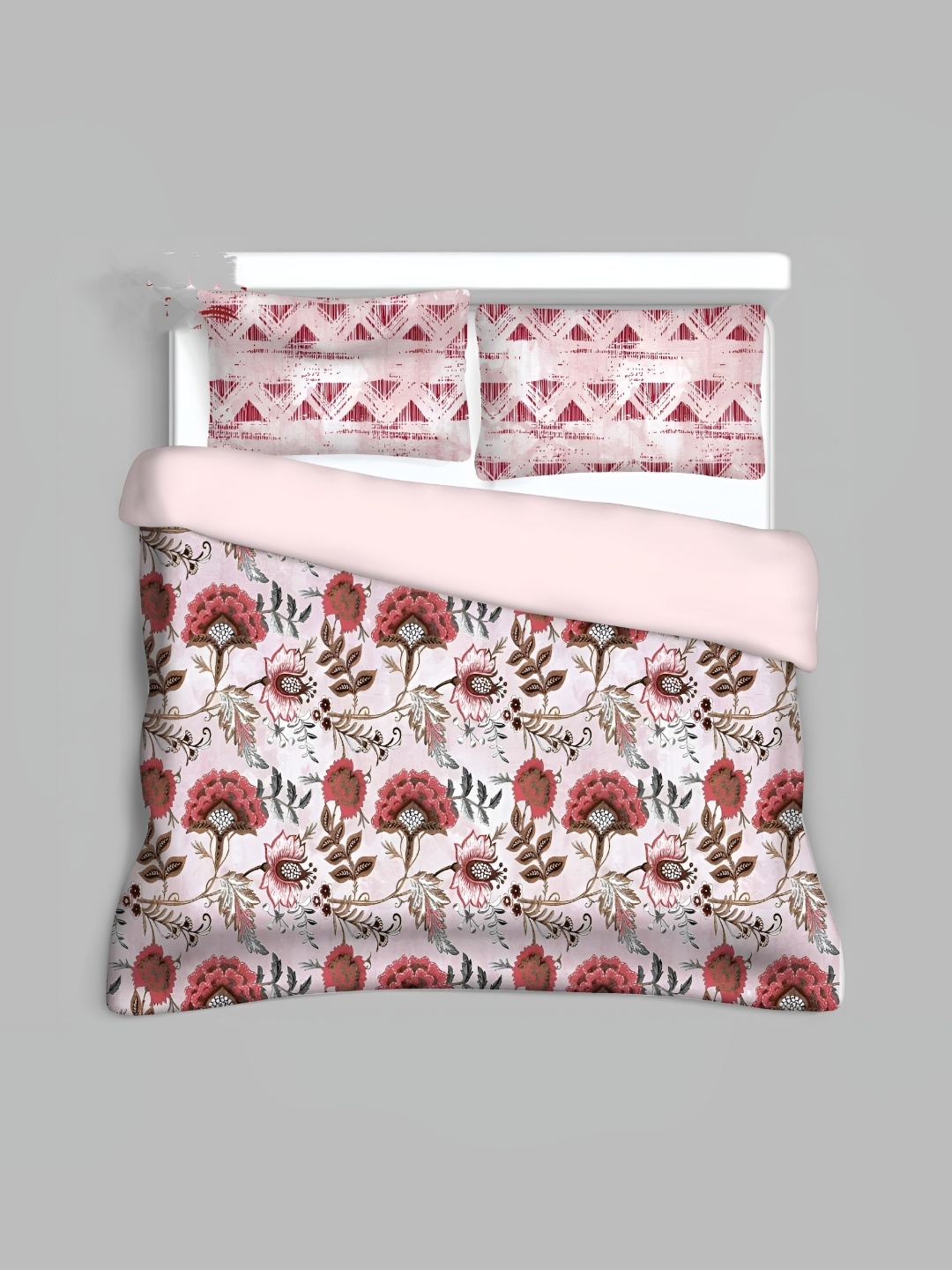 

Signature Pink & Brown Floral 210 TC Queen Bedsheet with 2 Pillow Covers