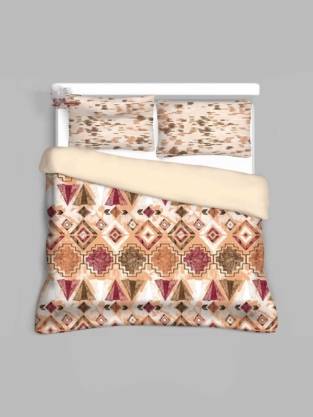 

Signature Cream-Coloured & Brown Geometric 210 TC Queen Bedsheet with 2 Pillow Covers