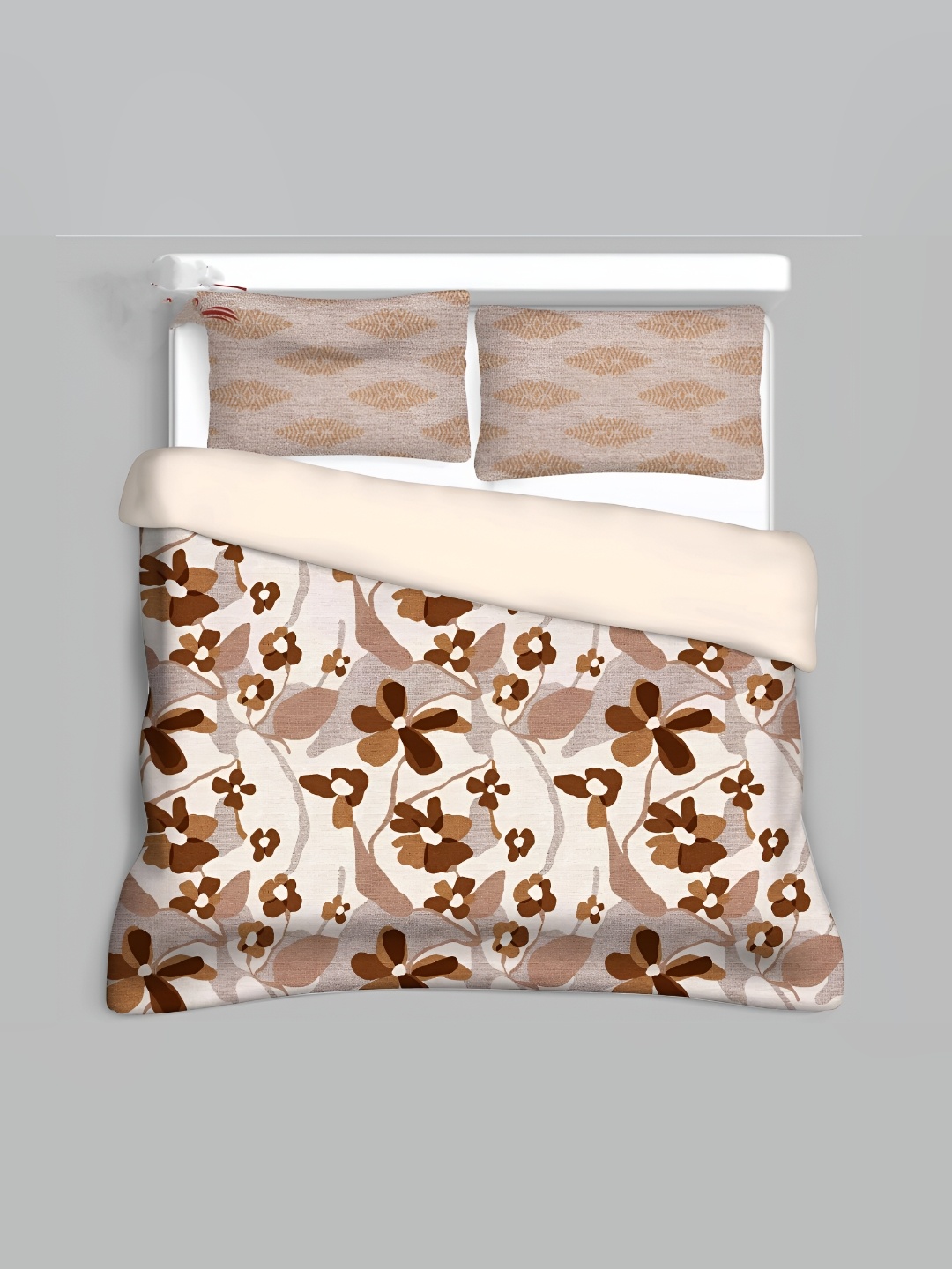 

Signature Cream-Coloured & Brown Floral 210 TC Queen Bedsheet with 2 Pillow Covers