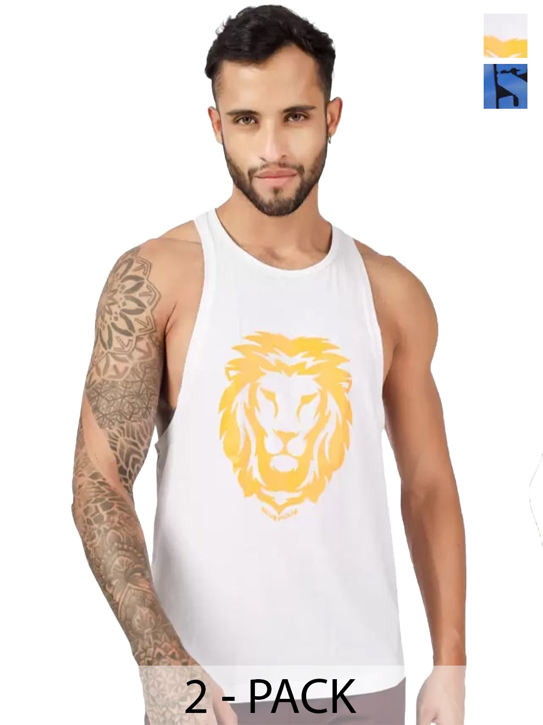 

BLUEFICUS Men Pack Of 2 Printed Sleeveless T-shirts, White