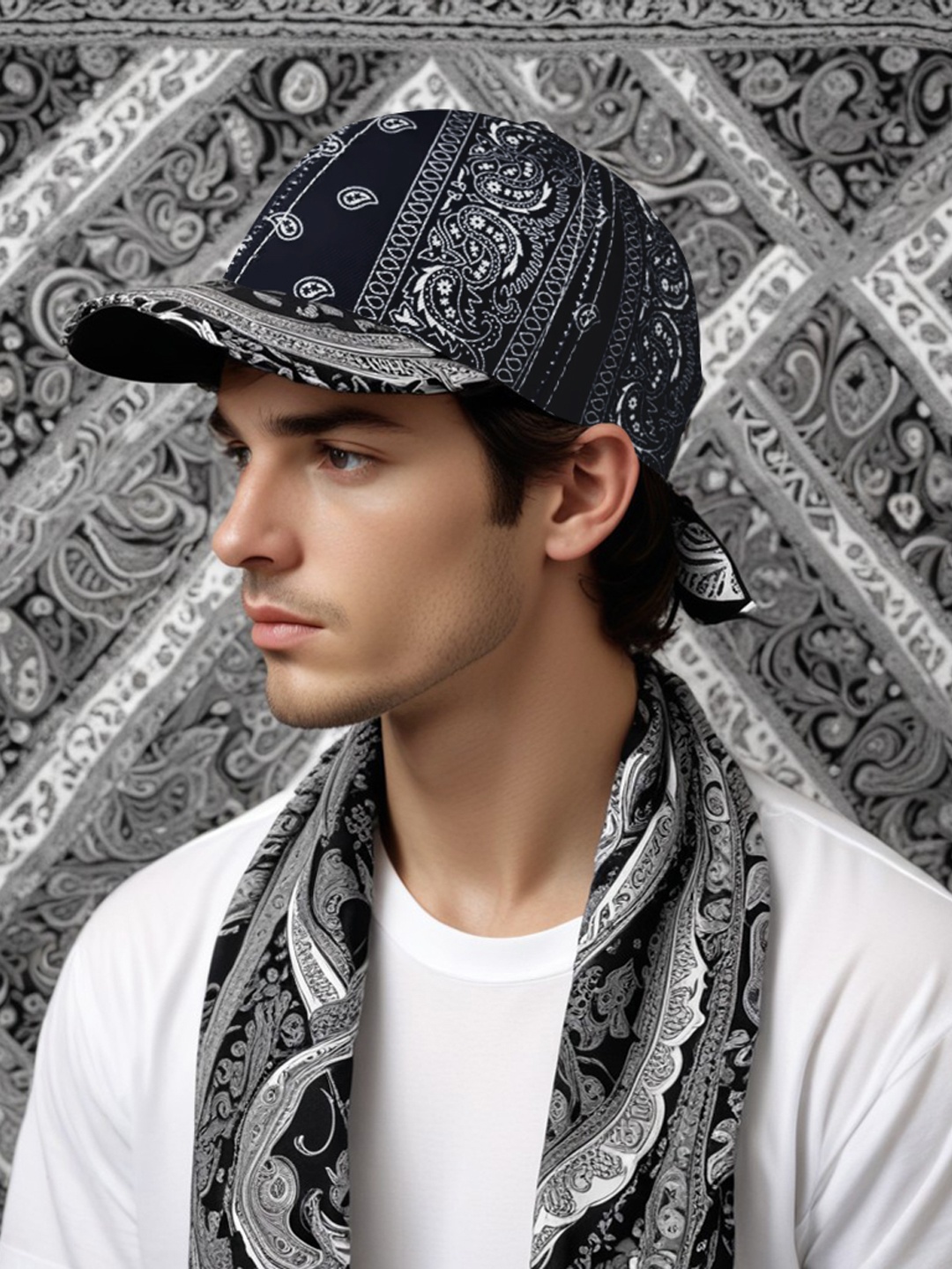 

CHOKORE Unisex Paisley Printed Cotton Baseball Cap, Black