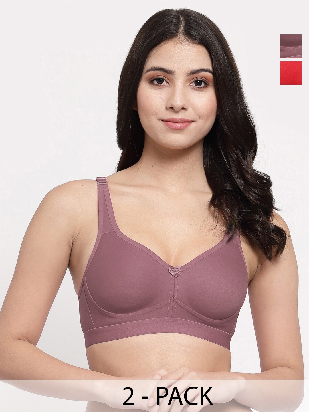 

College Girl Women Pack of 2 Full Coverage Lightly Padded Minimizer Bra, Red