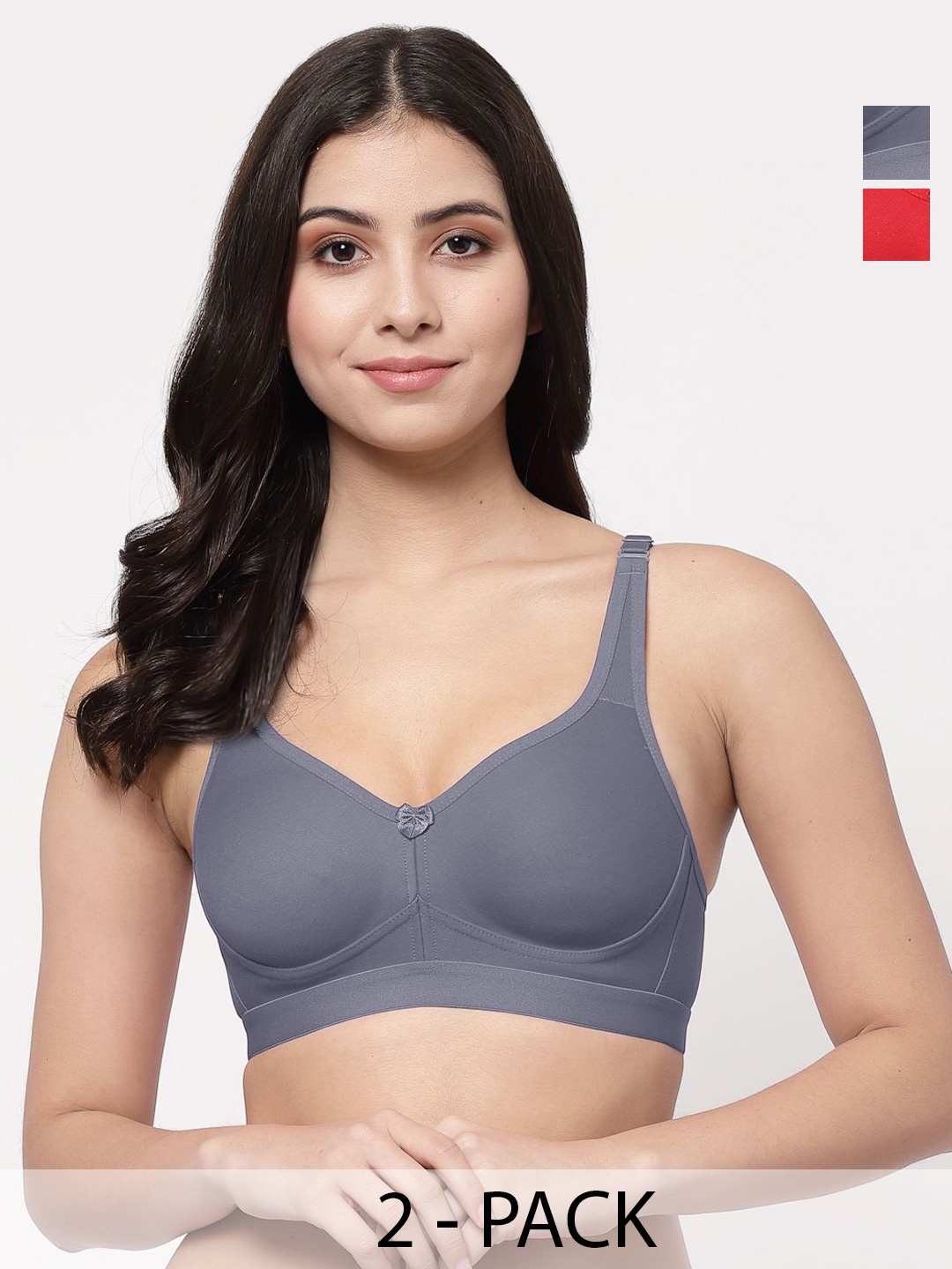 

College Girl Women Pack of 2 Full Coverage Lightly Padded Minimizer Bra, Red