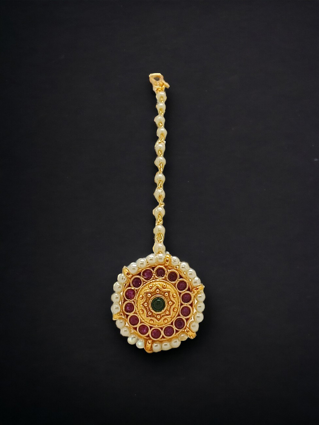 

FEMMIBELLA Gold-Plated Artificial Beads Studded Maang Tikka Head Jewellery
