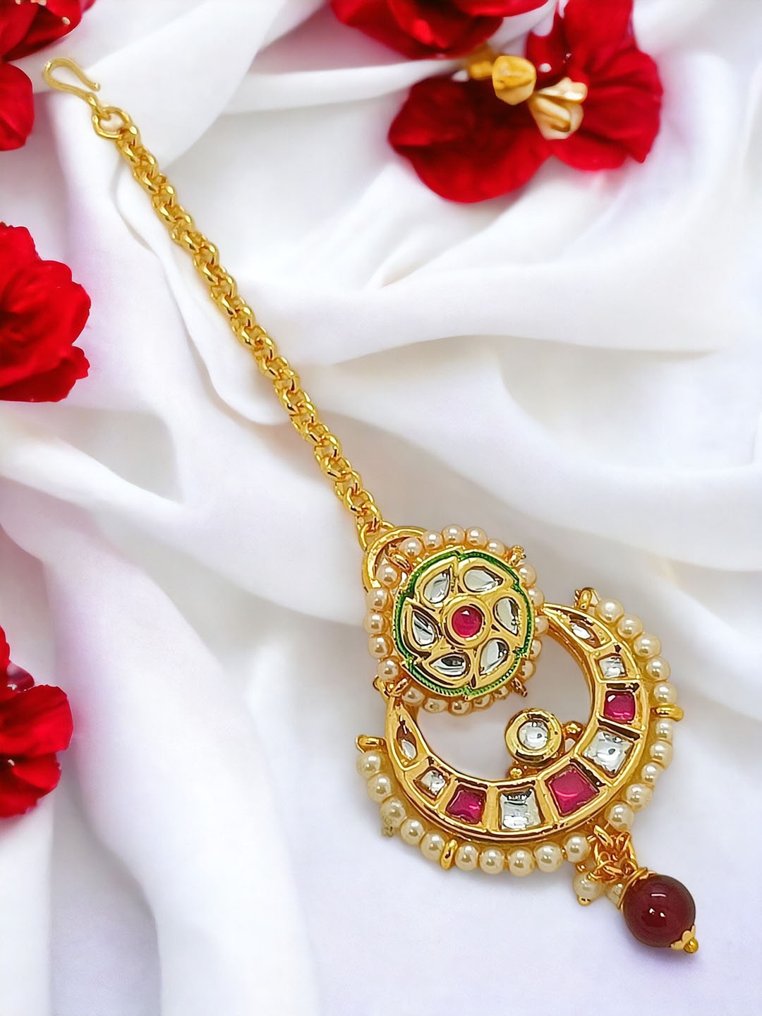 

FEMMIBELLA Women Gold-Plated Kundan Studded Maang Tikka Head Jewellery