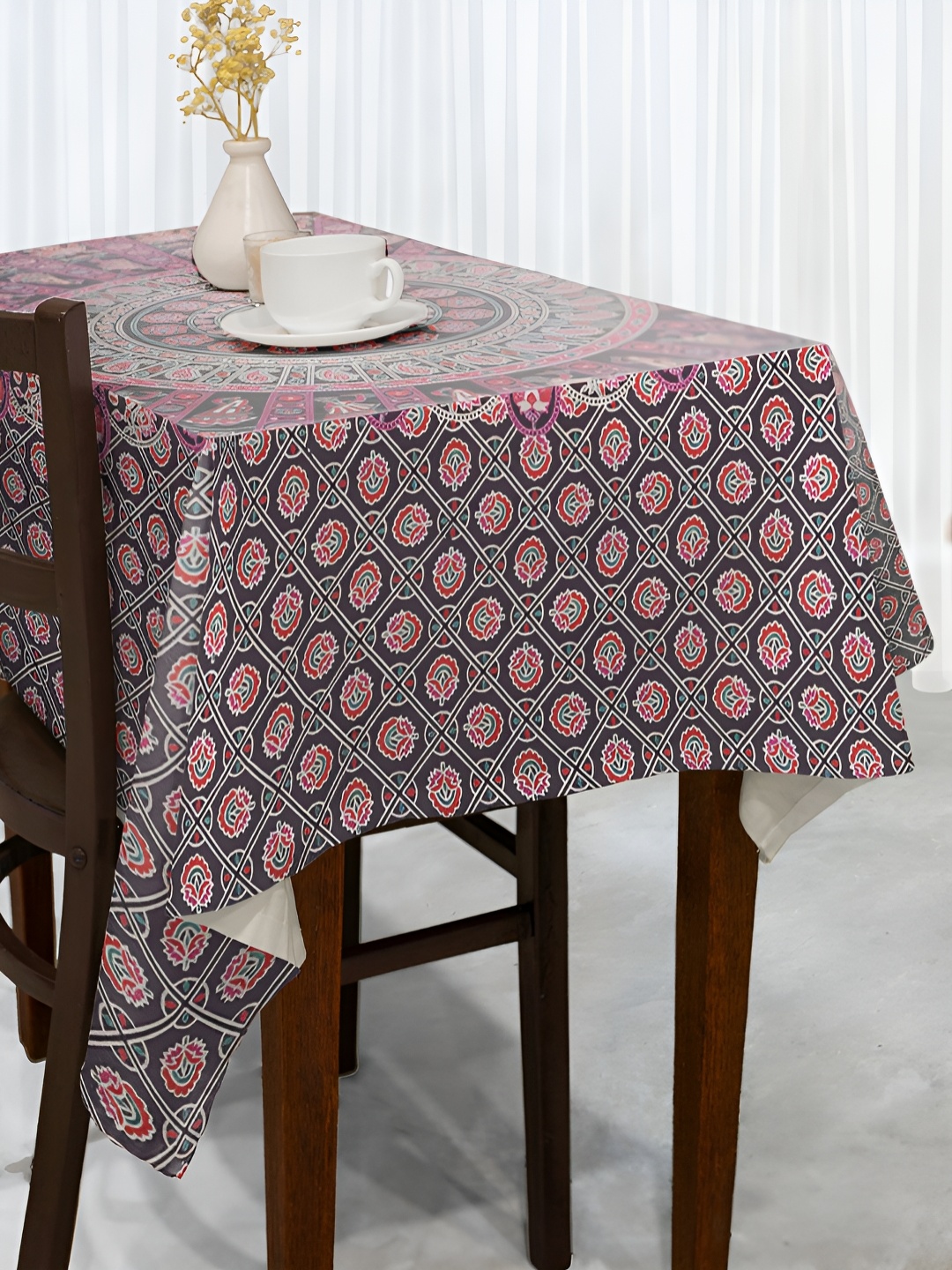 

Aura Black Ethnic Motifs Cotton 4-Seater Table Cover