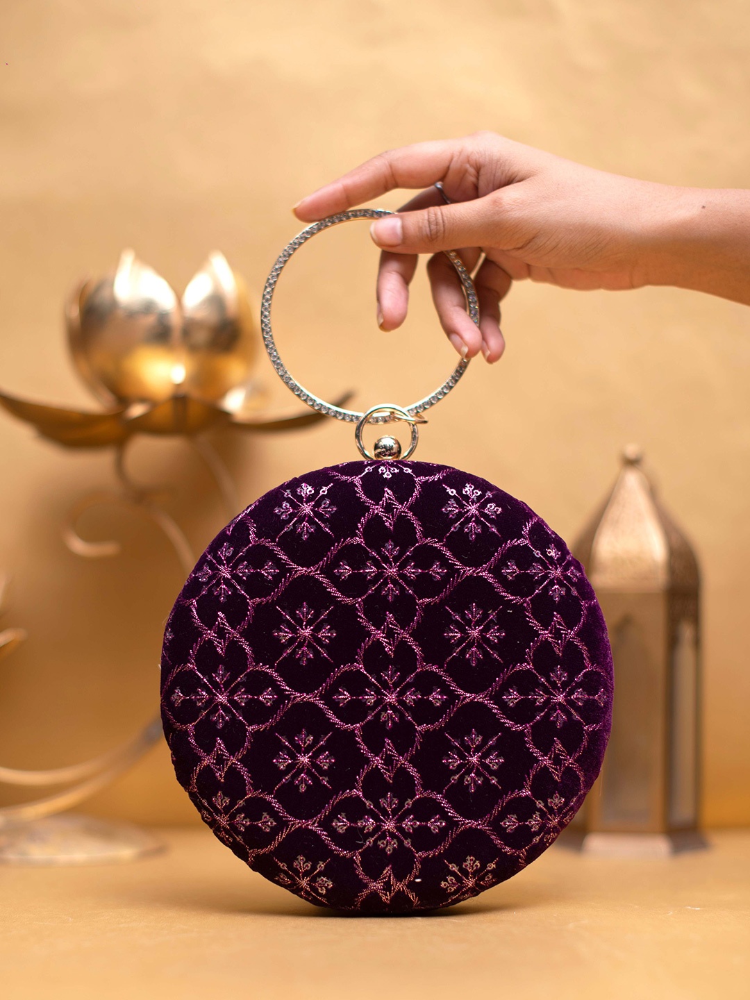

ARTKLIM Embroidered Embellished Box Clutch, Purple