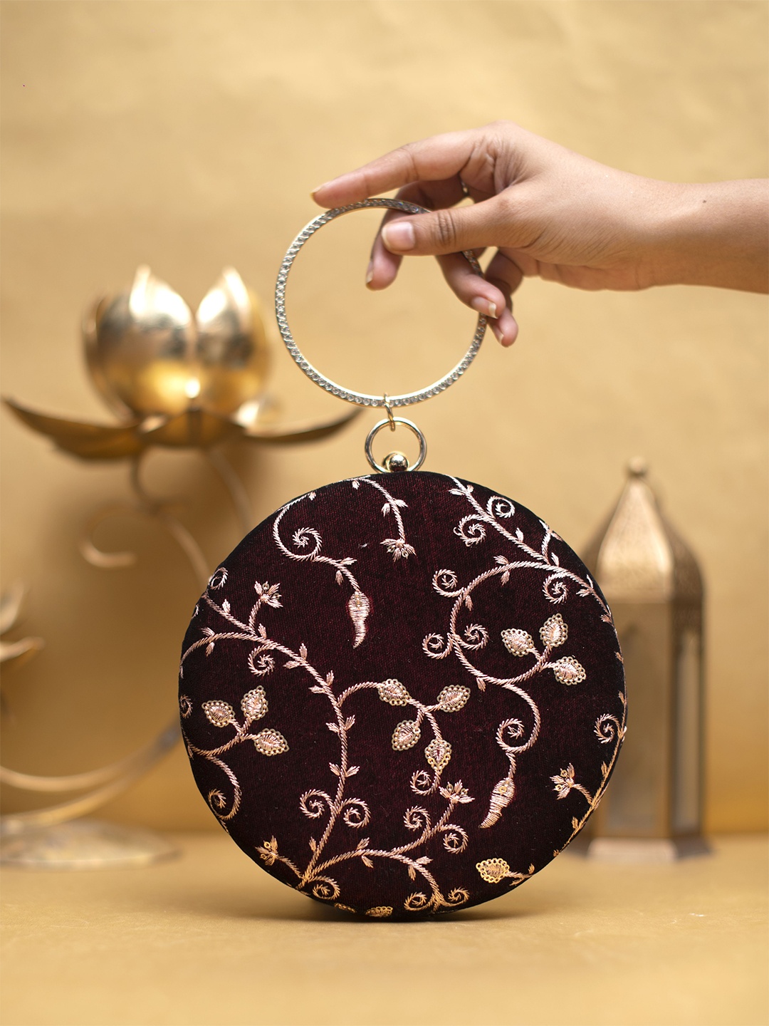 

ARTKLIM Embroidered Embellished Box Clutch, Maroon