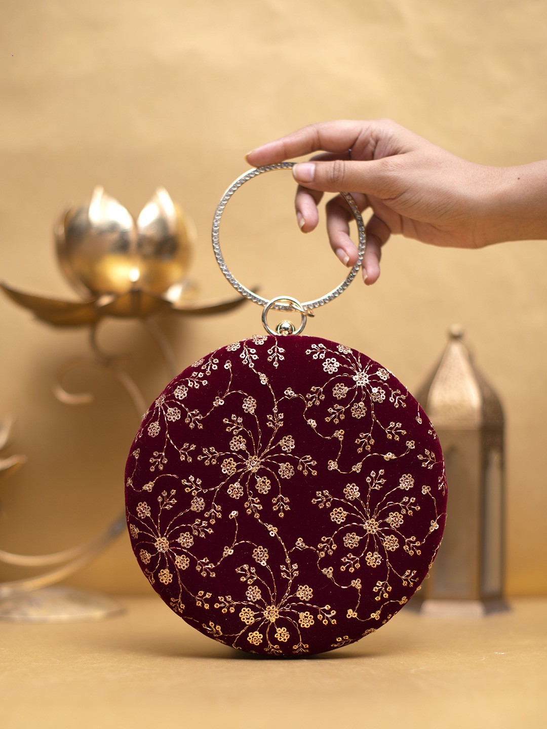 

ARTKLIM Embroidered Box Clutch, Maroon