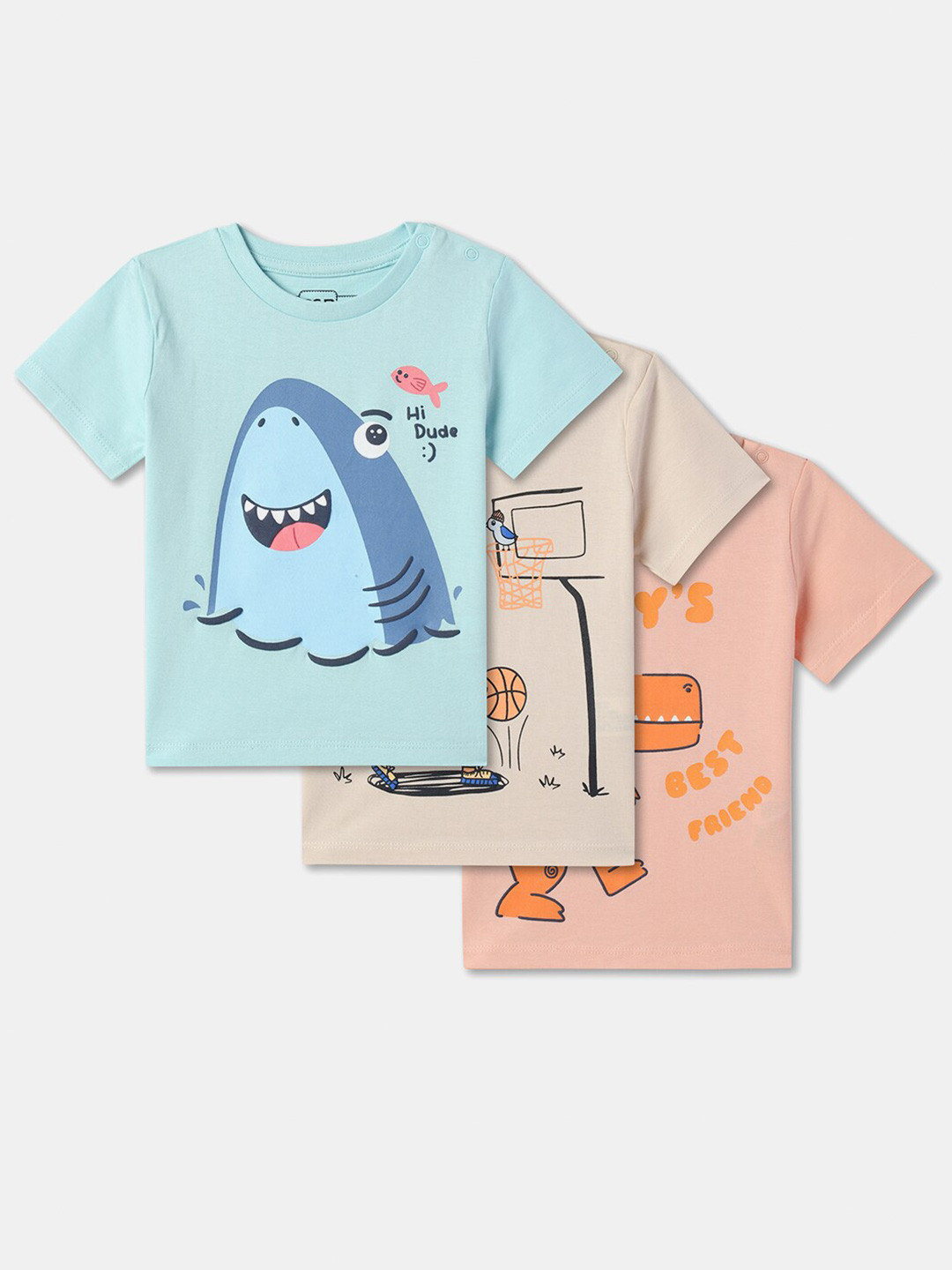 

R&B Boys Pack of 3 Round Neck Short Sleeves Graphic Printed Cotton T-shirt, Blue