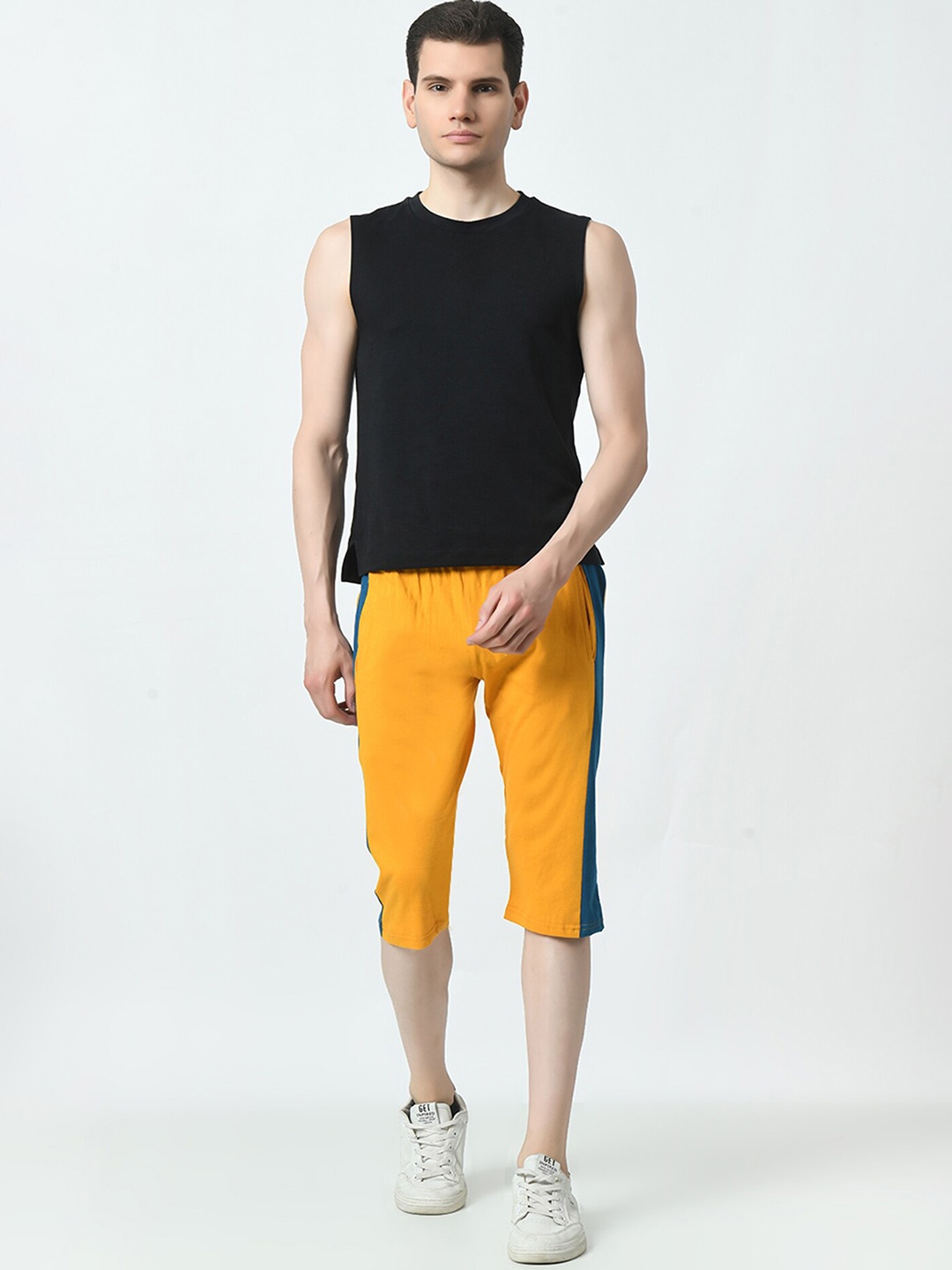 

BAESD Solid Cotton Side Patta Unisex Capris, Yellow