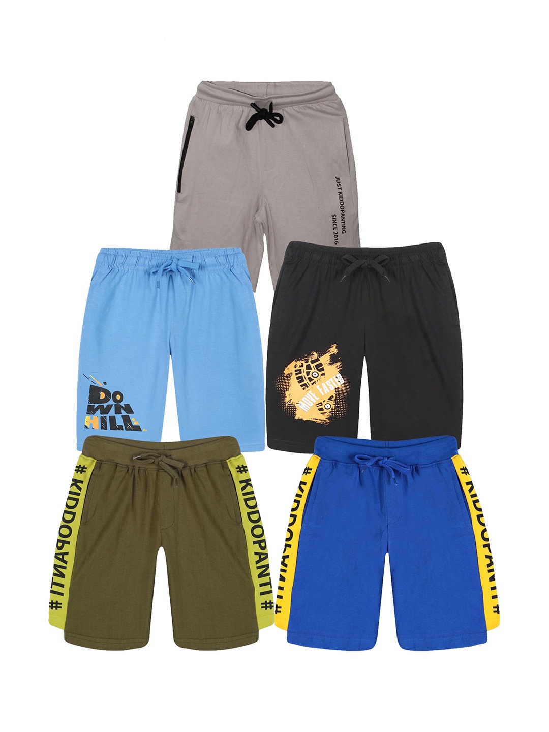

KiddoPanti Pack Of 5 Boys Typography Printed Cotton Regular Shorts, Grey