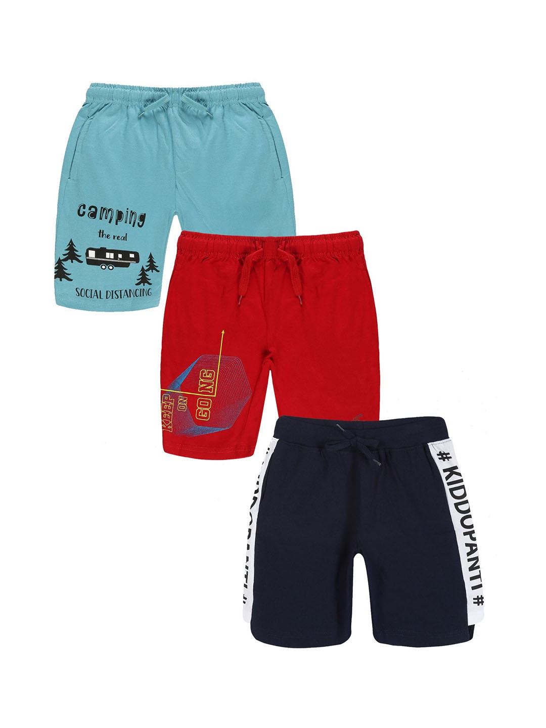 

KiddoPanti Pack Of 3 Boys Typography Printed Cotton Regular Shorts, Teal