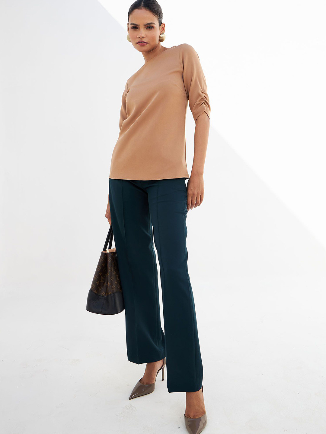 

SALT ATTIRE Boat Neck Short Sleeves Regular Top, Beige