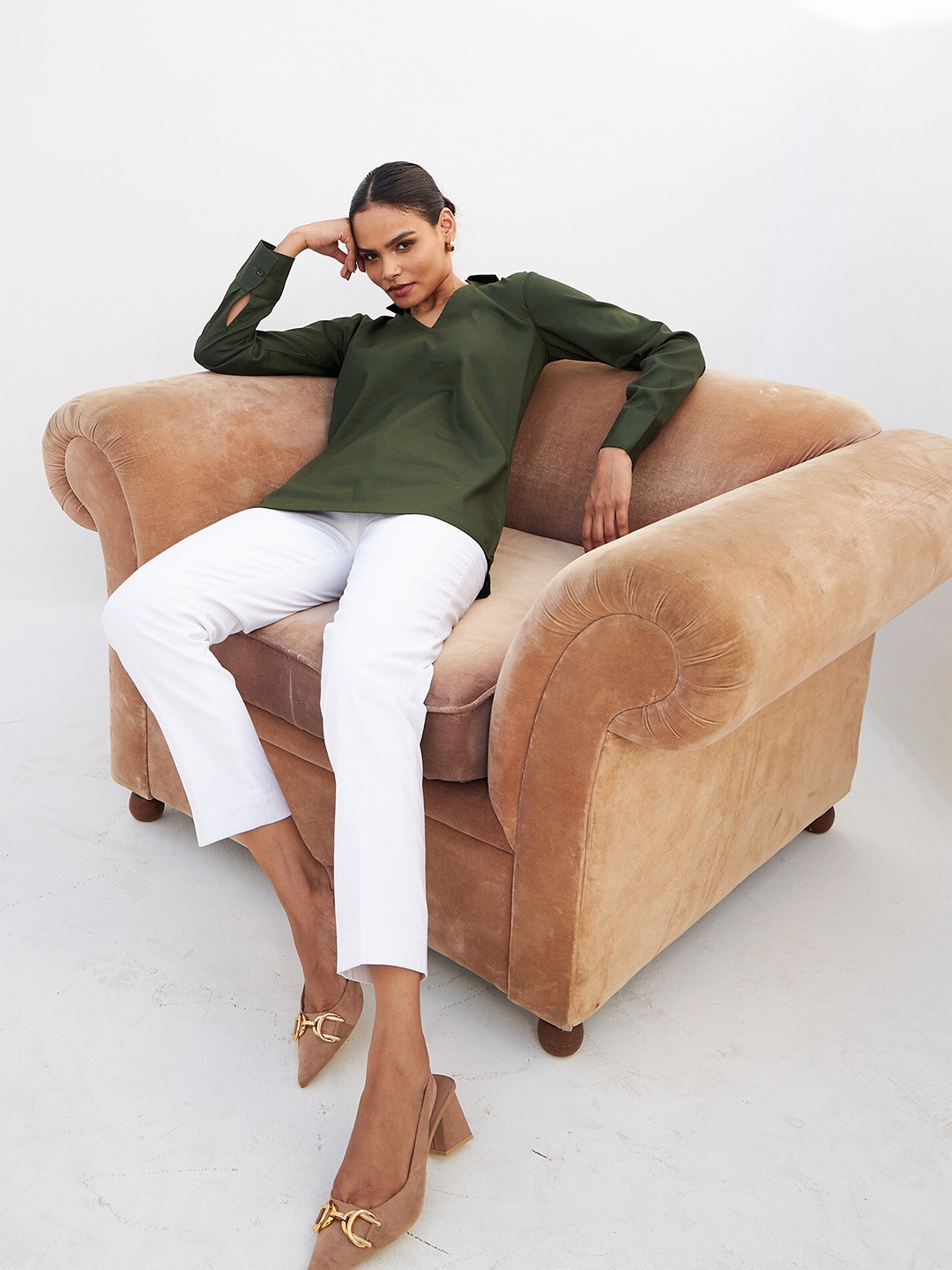 

SALT ATTIRE Shirt Collar Top, Green