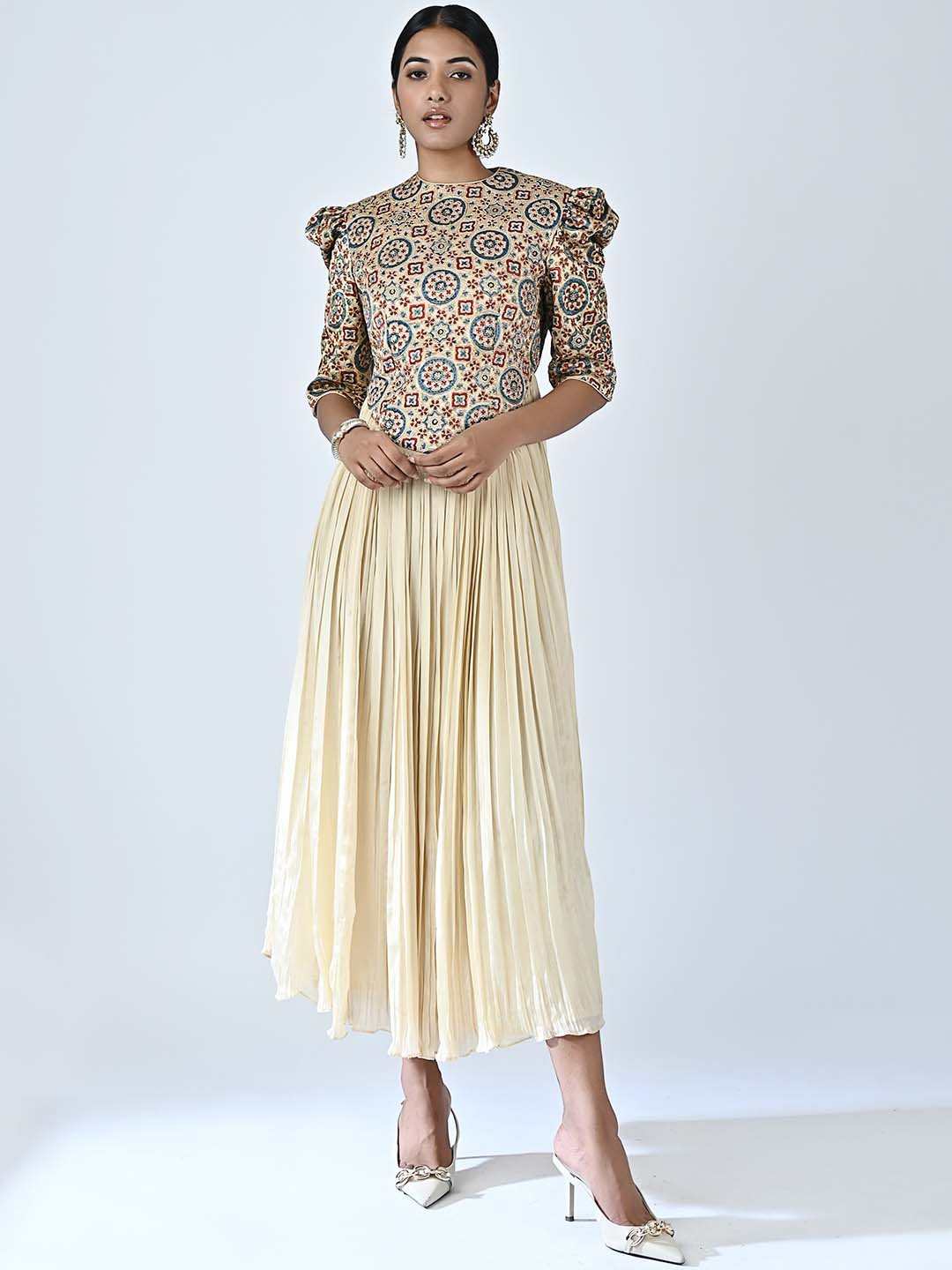 

Sejal Kamdar Round Neck Embellished Crepe Maxi Dress, Cream