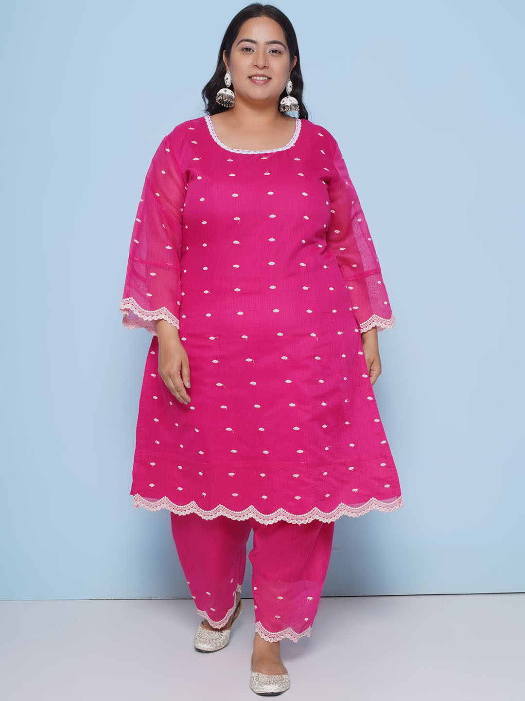 

Love More Plus Size Regular Gotta Patti Kurta with Trousers, Pink