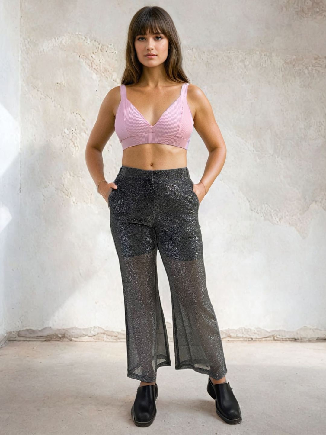

PEACH & PANDA Crepe Crop Top, Pink