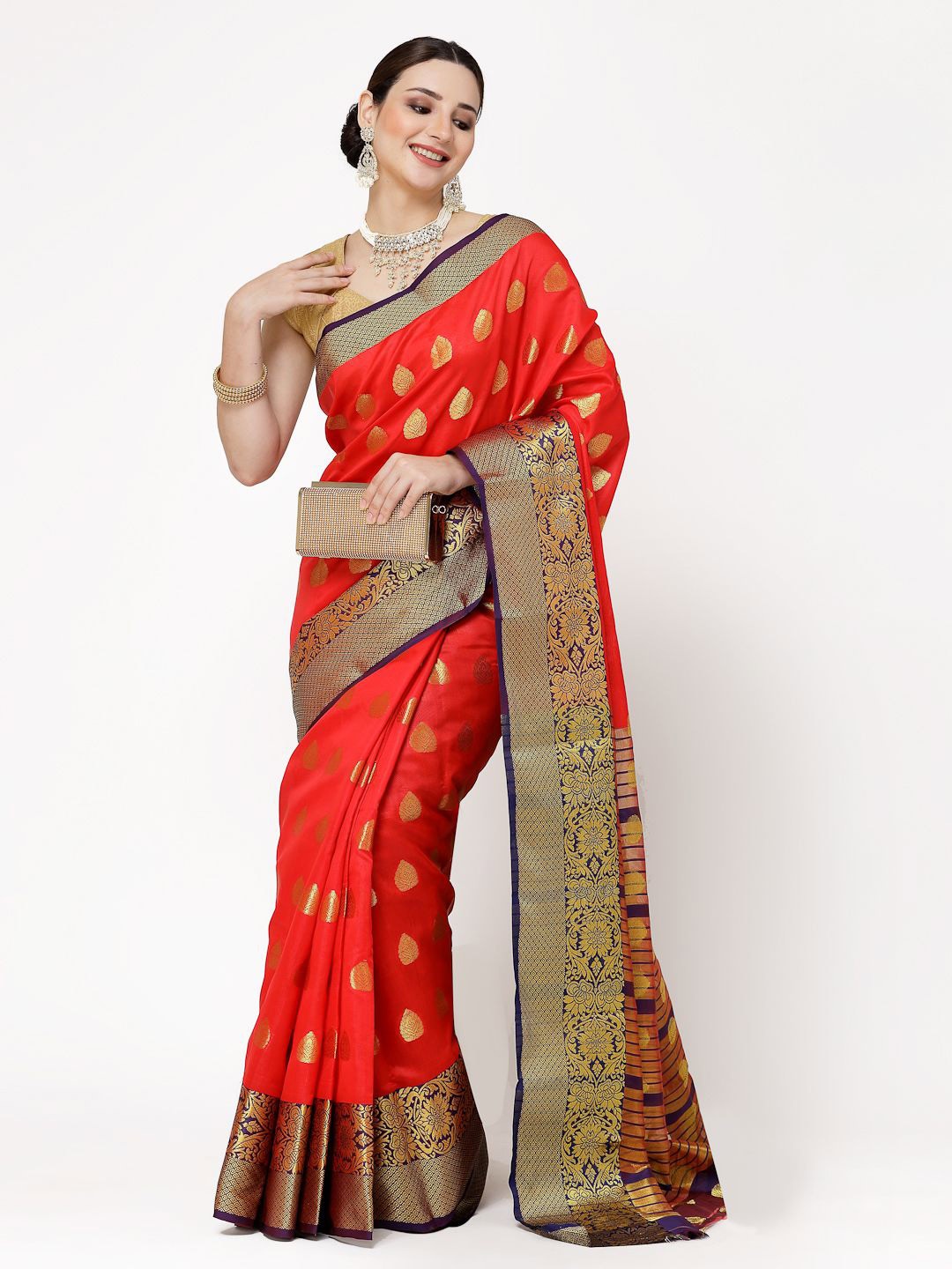 

ISHQY Woven Design Zari Art Silk Designer Banarasi Saree, Red