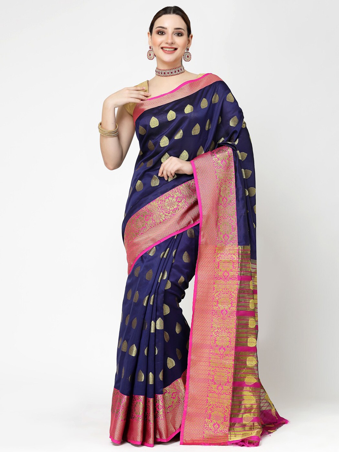 

ISHQY Woven Design Zari Art Silk Banarasi Saree, Navy blue