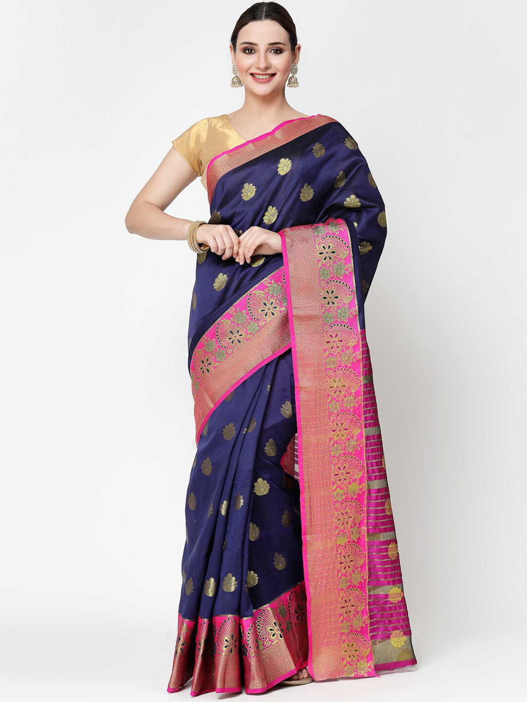 

ISHQY Woven Design Zari Art Silk Banarasi Saree, Navy blue