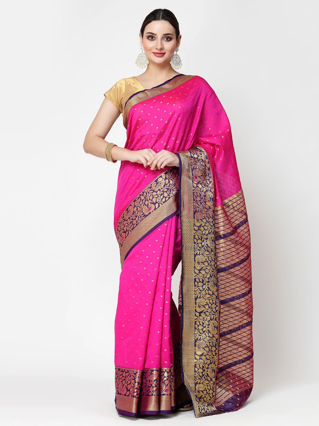 

ISHQY Woven Design Zari Art Silk Banarasi Saree, Pink
