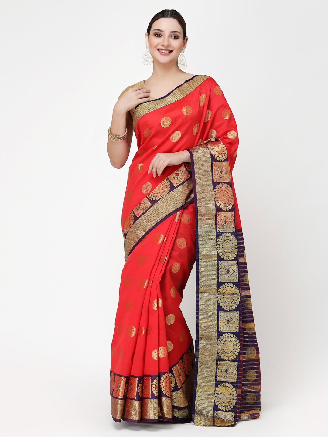 

ISHQY Ethnic Motifs Zari Banarasi Saree, Red