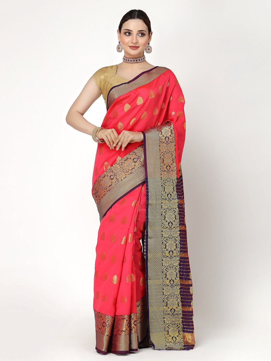 

ISHQY Woven Design Zari Art Silk Banarasi Saree, Peach